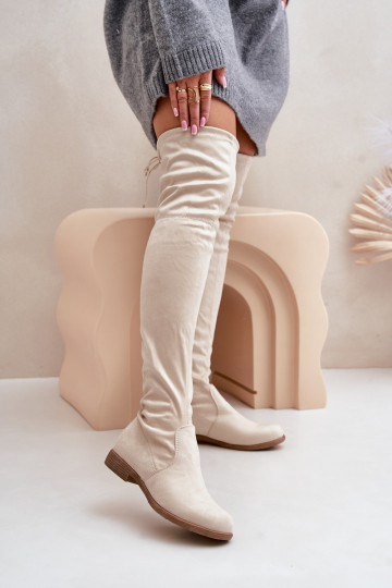 bottes avec des talons larges au-dessus du genouen daim écologiqueu beige Linnithia 2