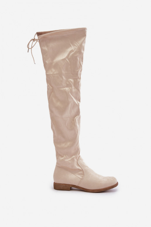 bottes avec des talons larges au-dessus du genouen daim écologiqueu beige Linnithia