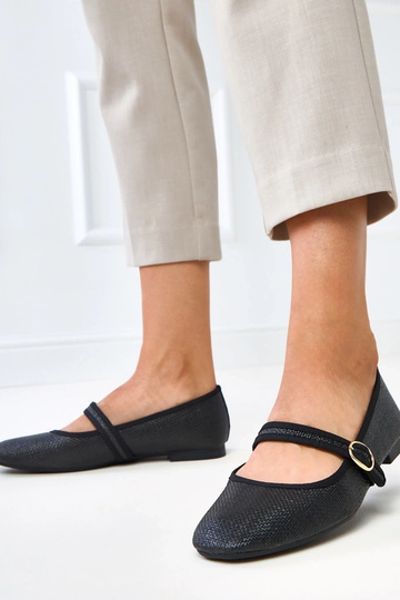 Schwarze geflochtene Ballerinas mit Schnalle Nonana