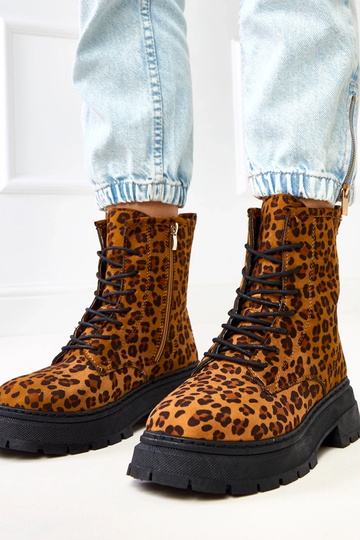 Bottines marron avec motif léopard, Espe