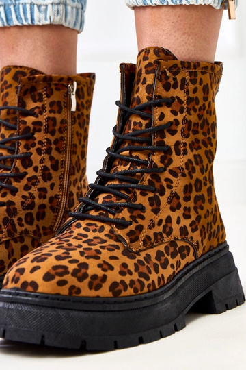 Braune Stiefeletten mit Leopardenmuster, Espe 2