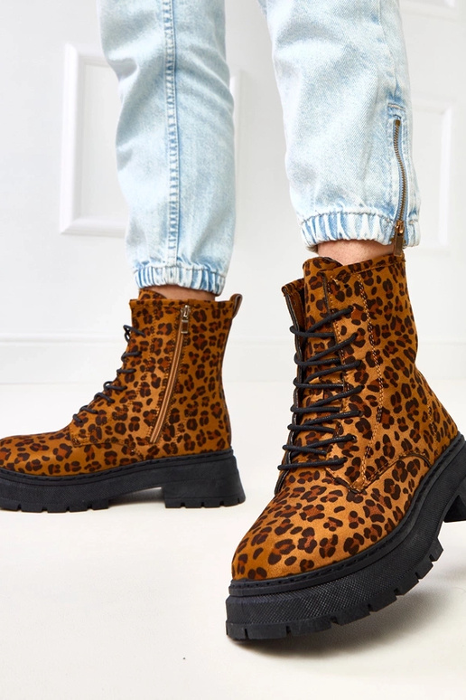 Bottines marron avec motif léopard, Espe