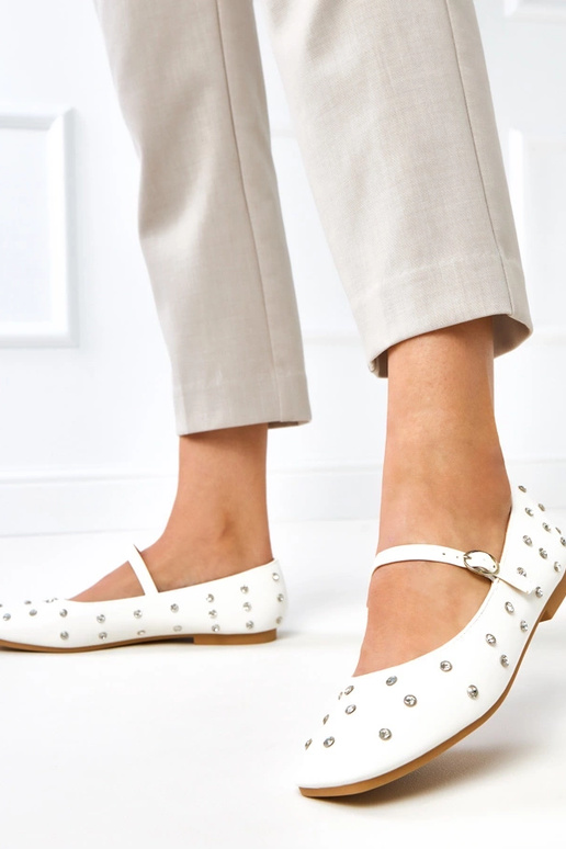 Ballerines blanches avec cristaux, Heidi Ballerines blanches avec cristaux, Heidi