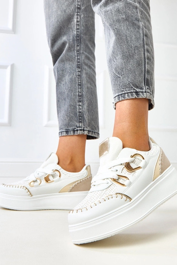 Weiße Sneakers mit Plattform und geflochtenem Einsatz Lina