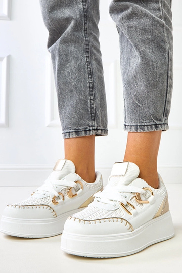 Baskets blanches avec plateforme et couture tressée Lina 2