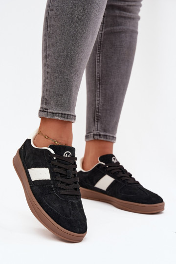 Zwarte suède dames sneakers in sportieve stijl Vinceza 14029 2
