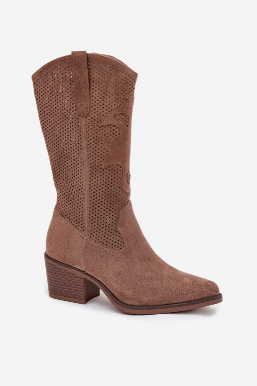 mit durchbrochenen Elementen Stiefel CoZuboy-Stil Feminin mit Absätzen Beige Olivette