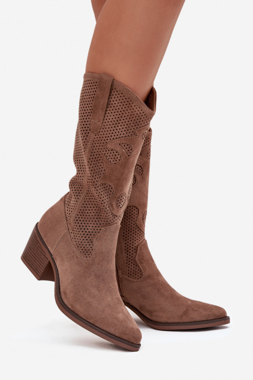 avec des éléments ajourés bottes style coÀ-boy Féminin avec des talons beige Olivette