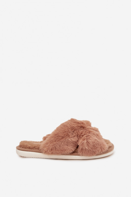 met bont Slippers DamesPrzeplatającymi Się Paskami bruine kleur Quenelle met bont Slippers DamesPrzeplatającymi Się Paskami bruine kleur Quenelle