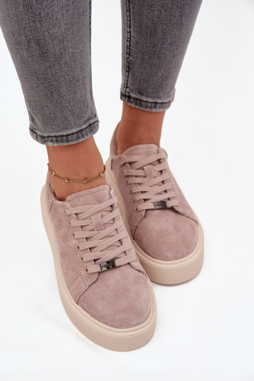 van suède Sneakers model schoenen Dames met platform Vinceza 79578 beige