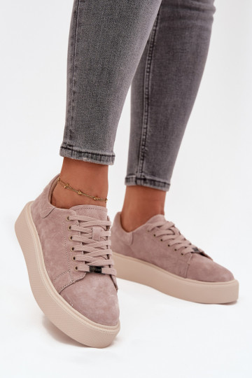 van suède Sneakers model schoenen Dames met platform Vinceza 79578 beige 2