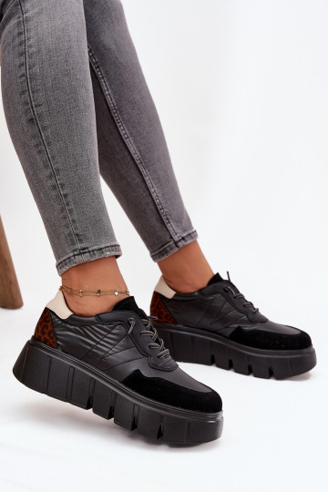 Turnschuhe Sneakers Stilvollllschuhe Feminin mit einer Plattform Vinceza 58565 schZuarze Farbe