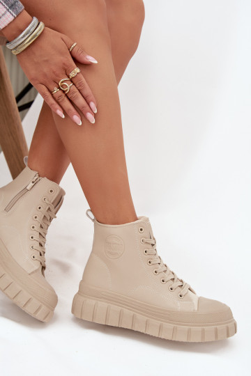 verwarmde casual schoenen met platform van eco-leer Big Star SS274535 in zandkleur