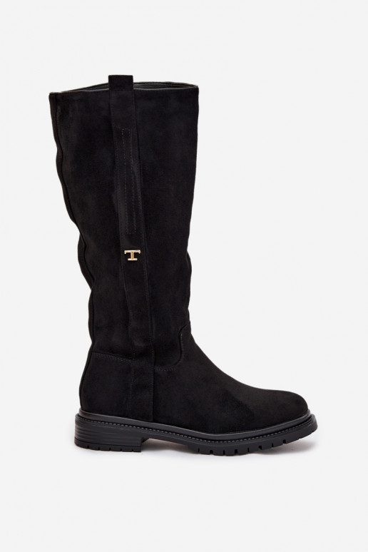 Bottes chaudes Activé płaskim Obcasie en daim écologiqueoÀe couleur noire Delyssa