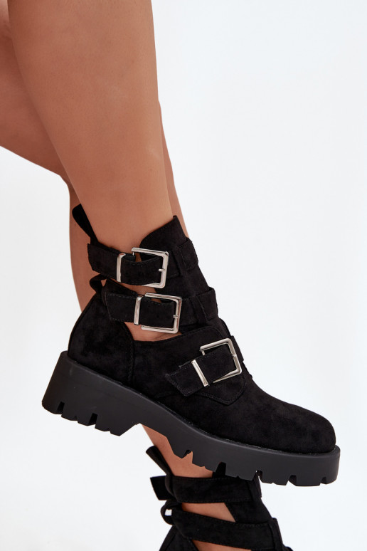 Bottes pour femmes avec des bandes I couleur argentmi avec bouclesmi couleur noire Helisse Bottes pour femmes avec des bandes I couleur argentmi avec bouclesmi couleur noire Helisse