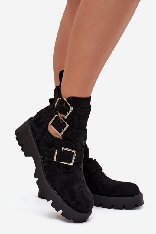 Bottes pour femmes avec des bandes I couleur argentmi avec bouclesmi couleur noire Helisse Bottes pour femmes avec des bandes I couleur argentmi avec bouclesmi couleur noire Helisse