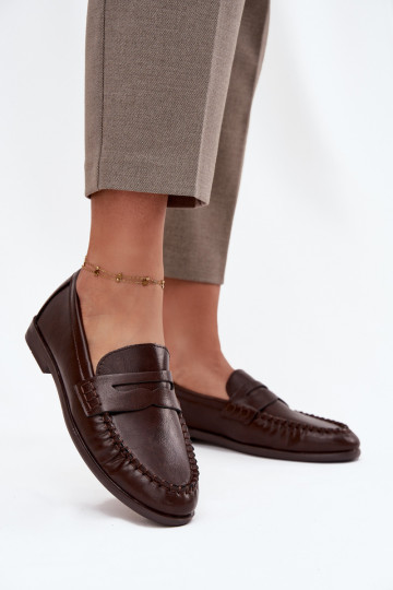 Schuhe Mokassins Feminin aus Öko-Leder braune Farbe Lilith 2