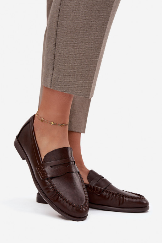 Schuhe Mokassins Feminin aus Öko-Leder braune Farbe Lilith