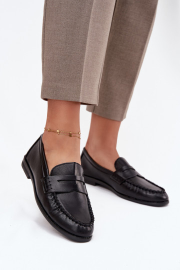 Schuhe Mokassins Feminin aus Öko-Leder schZuarze Farbe Lilith 2