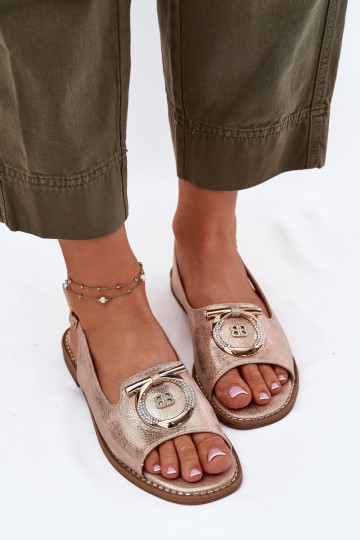 Eleganter Stil Sandalen mit Ornamenten mit breiten Absätzen S.Barski KV51-003 roségoldene Farbe 2