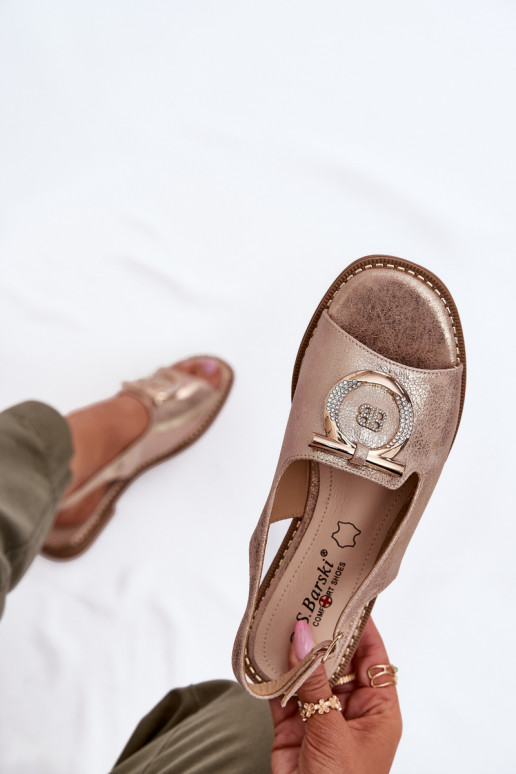 Elegante stijl sandalen met ornamenten met brede hakken S.Barski KV51-003 rosé gouden kleur Elegante stijl sandalen met ornamenten met brede hakken S.Barski KV51-003 rosé gouden kleur