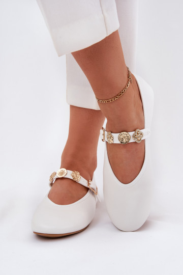 Ballerines pour femmes avec brides et boucles couleur or, blanches Firicene 2