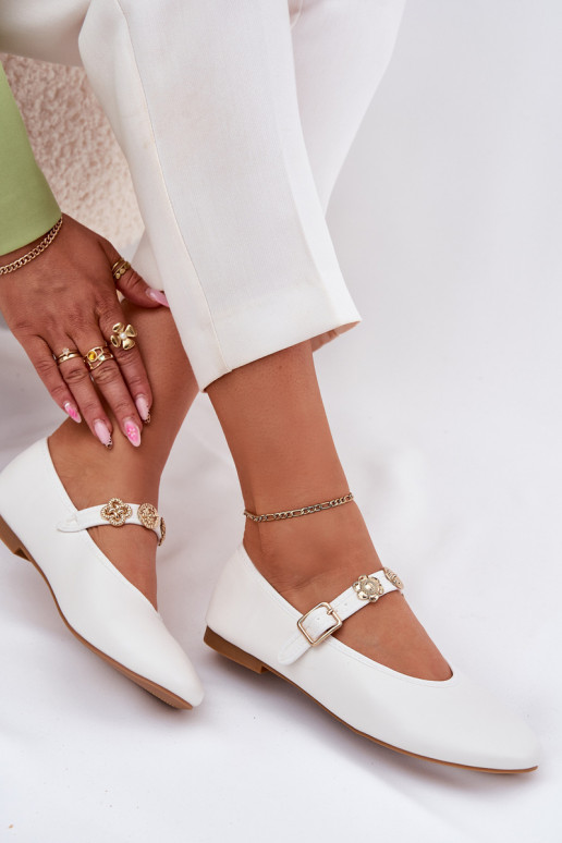 Ballerinas Feminin mit Riemen I goldene Farbemi Przypinkami Zueiße Farbe Firicene Ballerinas Feminin mit Riemen I goldene Farbemi Przypinkami Zueiße Farbe Firicene