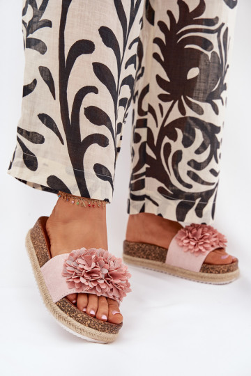 Damespantoffels met platform Met sierlijki met bloemmotievenkami roze Tessara 2
