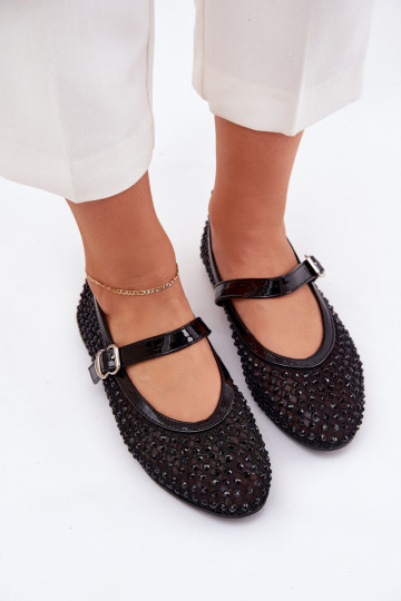 Dekoriert Ballerinas Feminin mit Riemen I mit Schnallen schZuarze Farbe Avirae