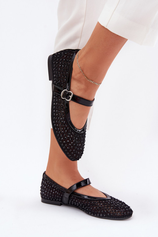 Décoré Ballerines Féminin avec des sangles I avec boucles couleur noire Avirae Décoré Ballerines Féminin avec des sangles I avec boucles couleur noire Avirae