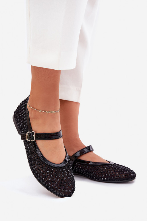 Dekoriert Ballerinas Feminin mit Riemen I mit Schnallen schZuarze Farbe Avirae Dekoriert Ballerinas Feminin mit Riemen I mit Schnallen schZuarze Farbe Avirae