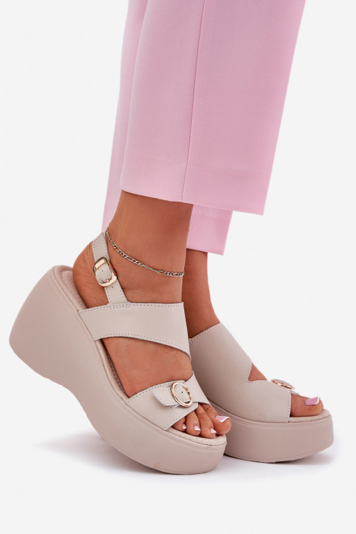 Damensandalen Feminin Auf einem Keil und Plattform S.Barski LR51-540 Beige Damensandalen Feminin Auf einem Keil und Plattform S.Barski LR51-540 Beige