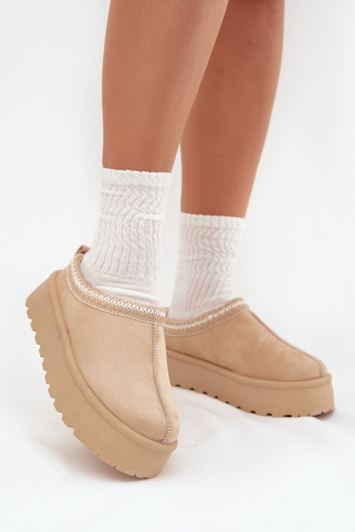 Bottes de neige à talon bas couleur ivoire Įjungtarirya avec plateforme et fourrure