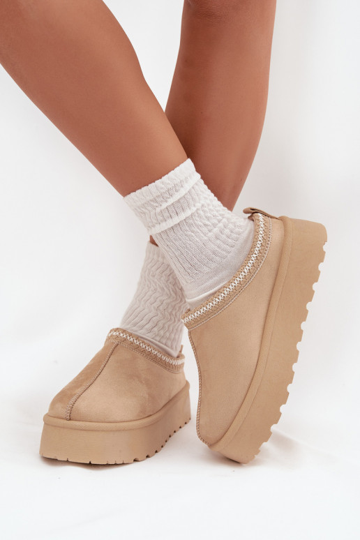 Bottes de neige à talon bas couleur ivoire Įjungtarirya avec plateforme et fourrure