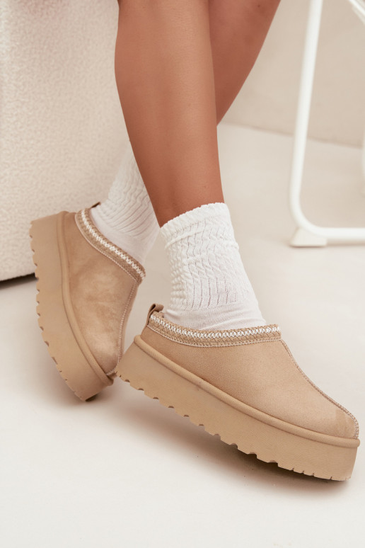 Bottes de neige à talon bas couleur ivoire Įjungtarirya avec plateforme et fourrure