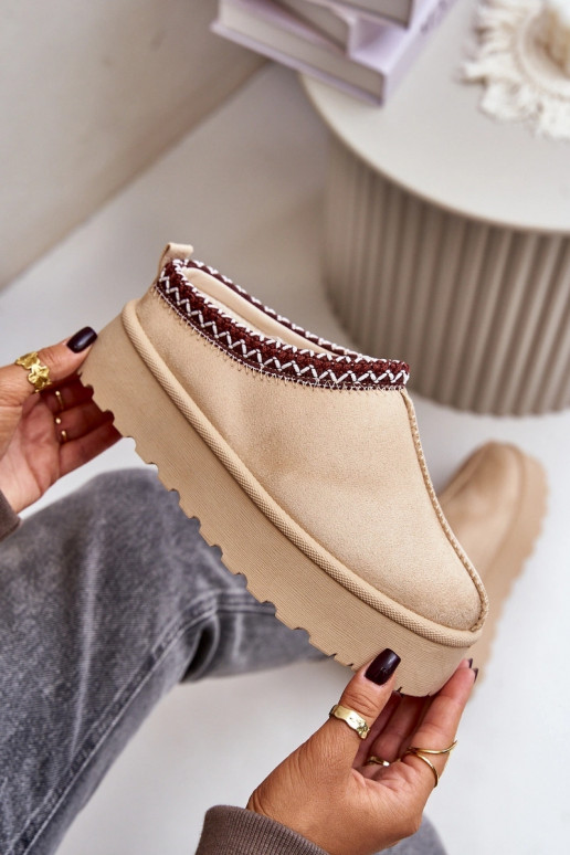 Bottes de neige à talon bas couleur ivoire Įjungtarirya avec plateforme et fourrure