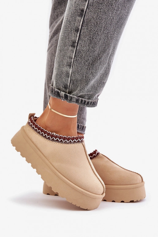 Elfenbeinfarbene Įjungtarirya niedrige Damen Schneestiefel mit Plattform und Fell