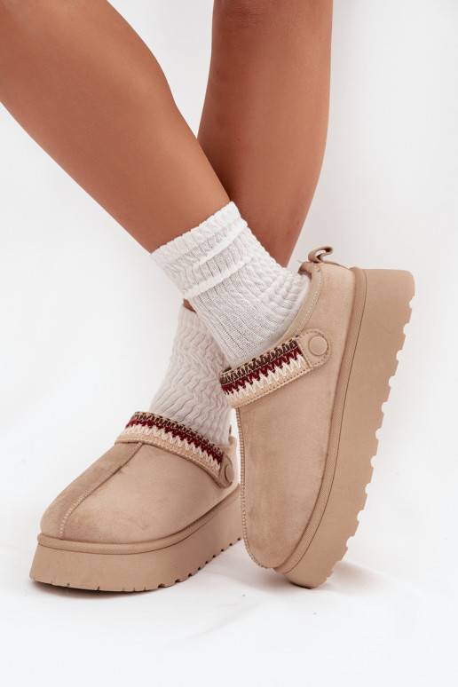 Schneestiefel DamentiefRuchomym Streifenem I Haftem mit einer Plattform elfenbeinfarbe Lyrisse