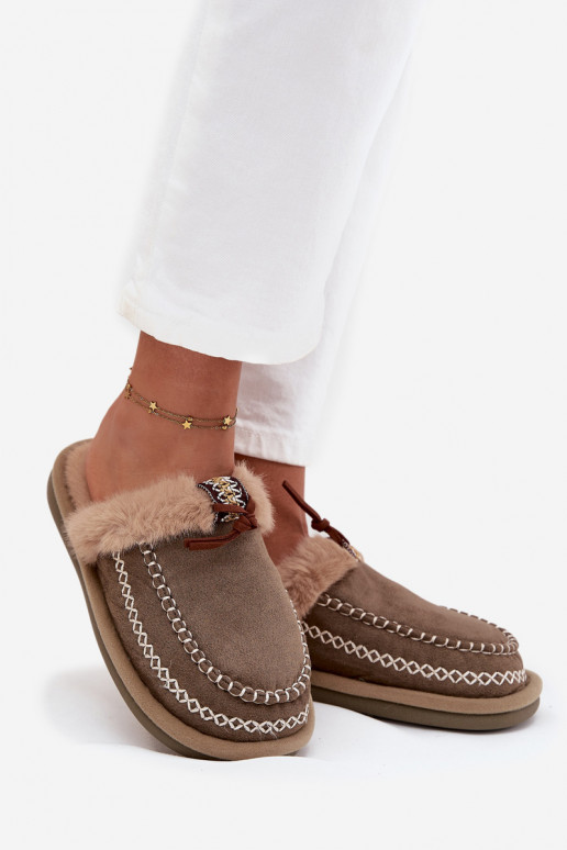 Slippers Dames met bont I Haftem groene kleur Perivelle