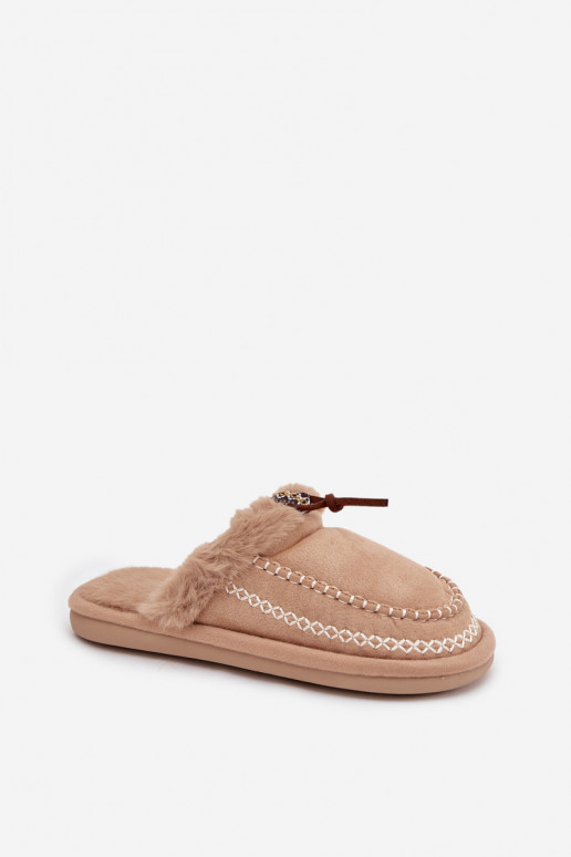 Slippers Dames met bont I Haftem beige Perivelle Slippers Dames met bont I Haftem beige Perivelle