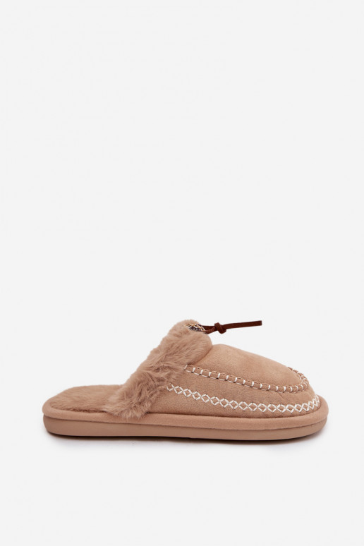 Slippers Dames met bont I Haftem beige Perivelle Slippers Dames met bont I Haftem beige Perivelle