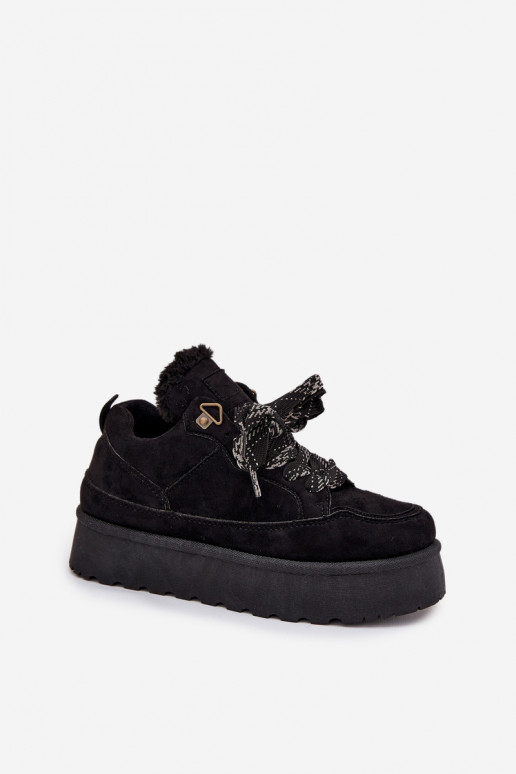 avec des lacets Bottes de neige Féminin avec une plateforme réchauffer avec de la fourrure à l intérieur couleur noire Tavelle