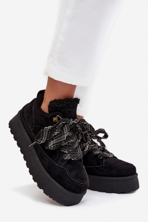 avec des lacets Bottes de neige Féminin avec une plateforme réchauffer avec de la fourrure à l intérieur couleur noire Tavelle