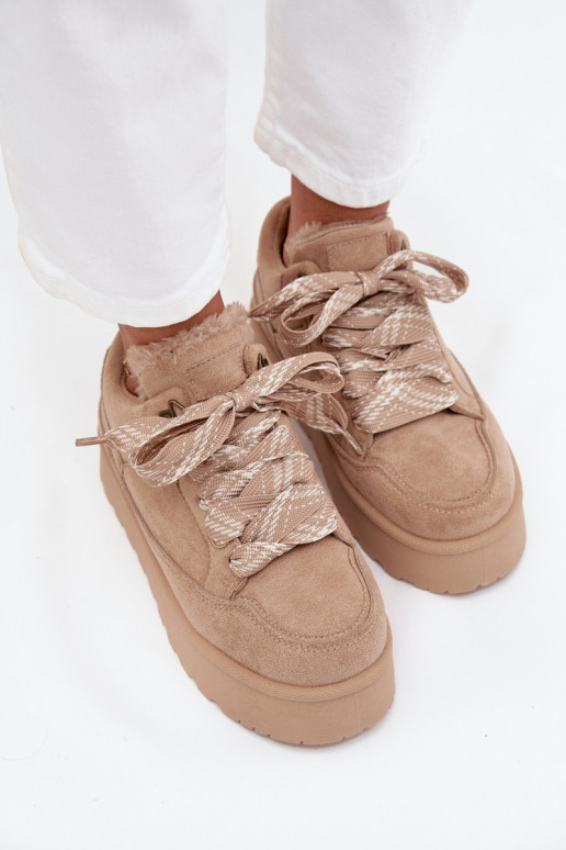 avec des lacets Bottes de neige Féminin avec une plateforme réchauffer avec de la fourrure à l intérieur beige Tavelle avec des lacets Bottes de neige Féminin avec une plateforme réchauffer avec de la fourrure à l intérieur beige Tavelle