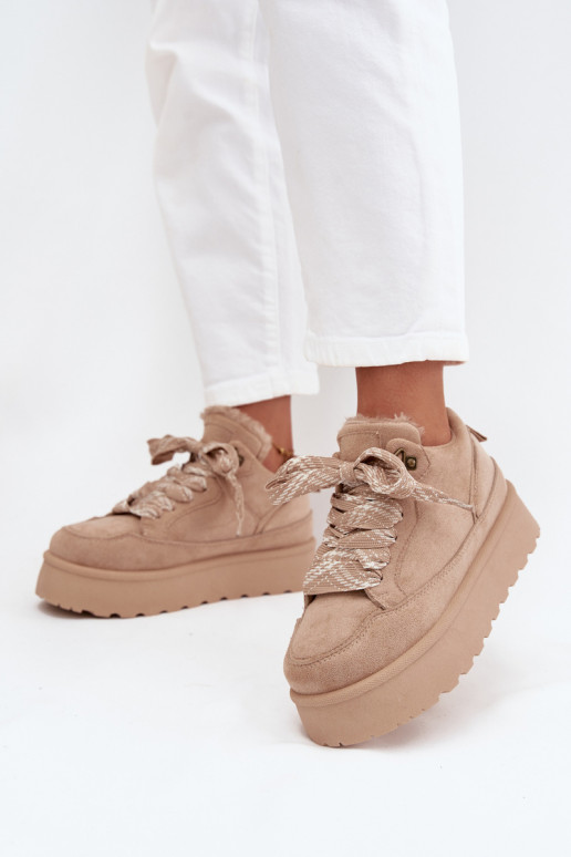 mit Schnürsenkeln Schneestiefel Feminin mit einer Plattform sich Zuarm laufen mit Fell innen Beige Tavelle mit Schnürsenkeln Schneestiefel Feminin mit einer Plattform sich Zuarm laufen mit Fell innen Beige Tavelle