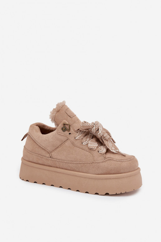 avec des lacets Bottes de neige Féminin avec une plateforme réchauffer avec de la fourrure à l intérieur beige Tavelle avec des lacets Bottes de neige Féminin avec une plateforme réchauffer avec de la fourrure à l intérieur beige Tavelle