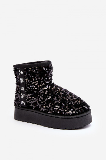 Bottes de neige Féminin avec une plateforme Décoré de paillettes couleur noire Silmo