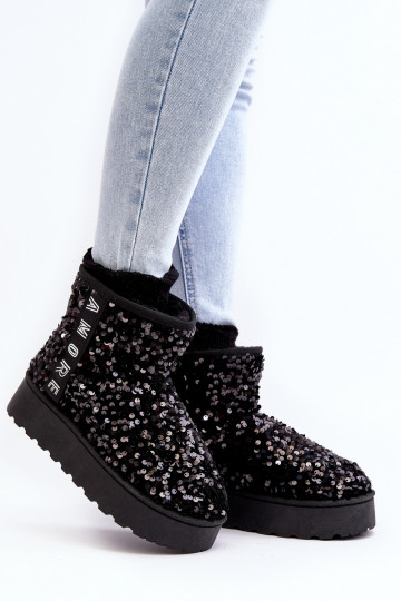 Bottes de neige à plateforme noires pour femmes avec décor de paillettes « Silmo » 2