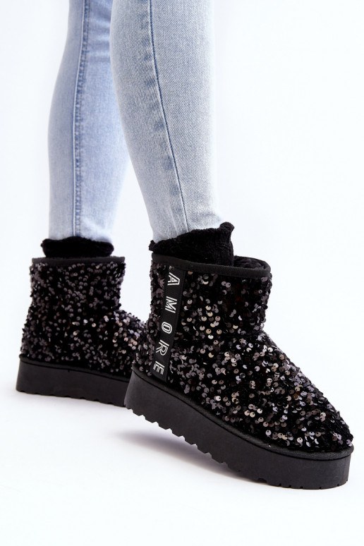 Schneestiefel Feminin mit einer Plattform Mit Glitzer verziert schZuarze Farbe Silmo Schneestiefel Feminin mit einer Plattform Mit Glitzer verziert schZuarze Farbe Silmo