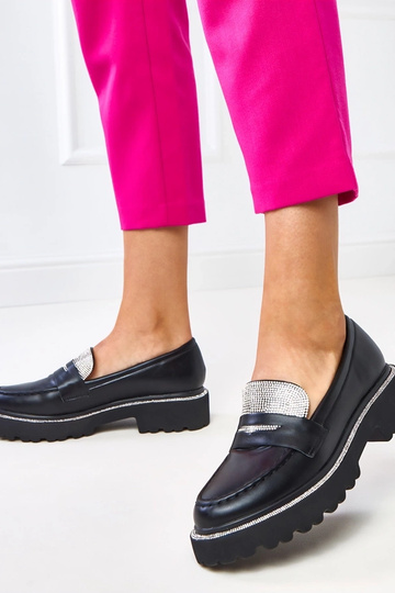 Dames zwarte mocassins met zirconia „Kejti" 2
